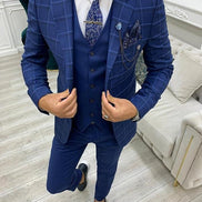 Alexandria Indigo Slim Fit Peak Lapel Plaid Suit