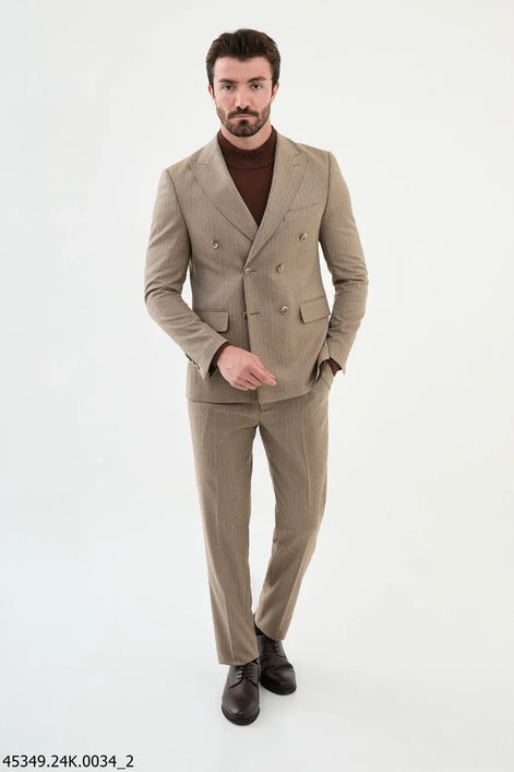 Ames Beige 2 Piece Double Breasted Suit