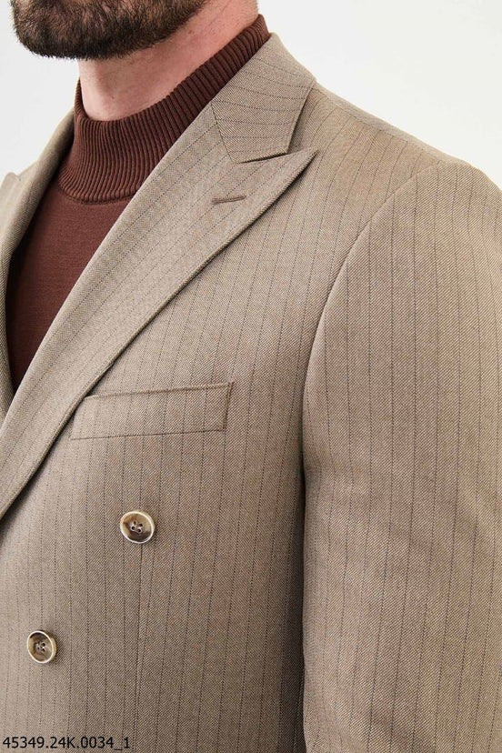 Beige Double Breasted Suit for Men