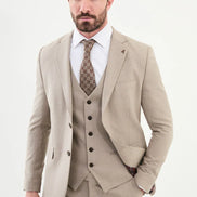 Ames Beige Notch Lapel 3 Piece Suit