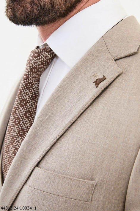 Ames Beige Notch Lapel 3 Piece Suit