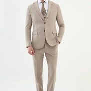 Ames Beige Notch Lapel 3 Piece Suit