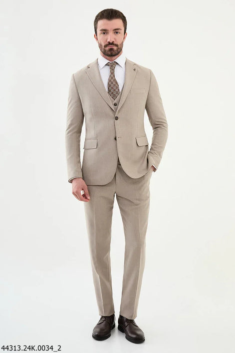Ames Beige Notch Lapel 3 Piece Suit