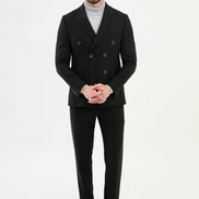 Ames Pinstripe Black Double Breasted Suit