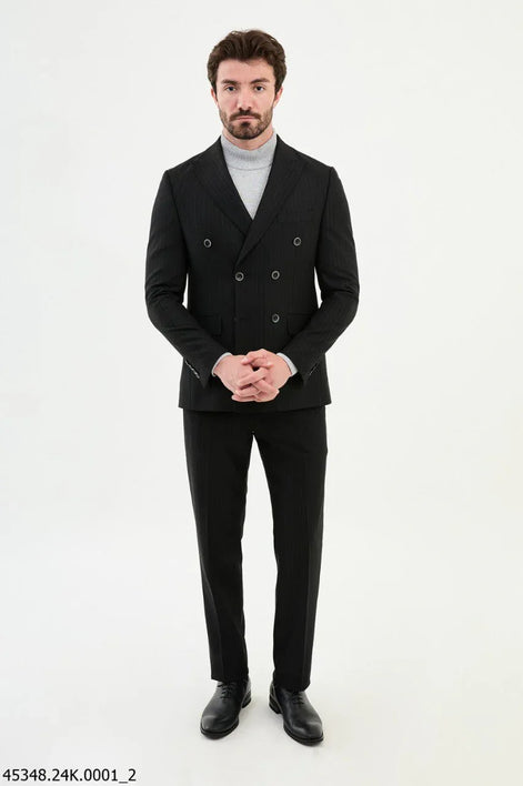 Ames Pinstripe Black Double Breasted Suit