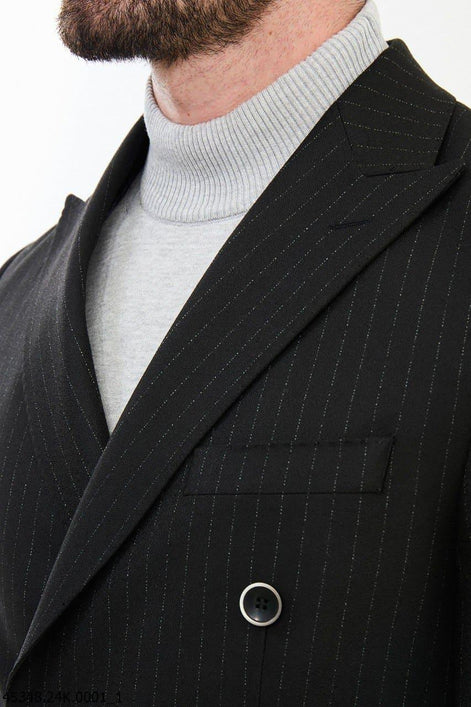 Ames Pinstripe Black Double Breasted Suit