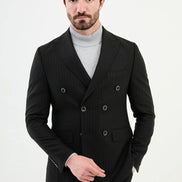 Ames Pinstripe Black Double Breasted Suit