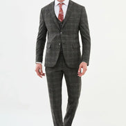 Ames Black 3 Piece Glen Check Wool Suit