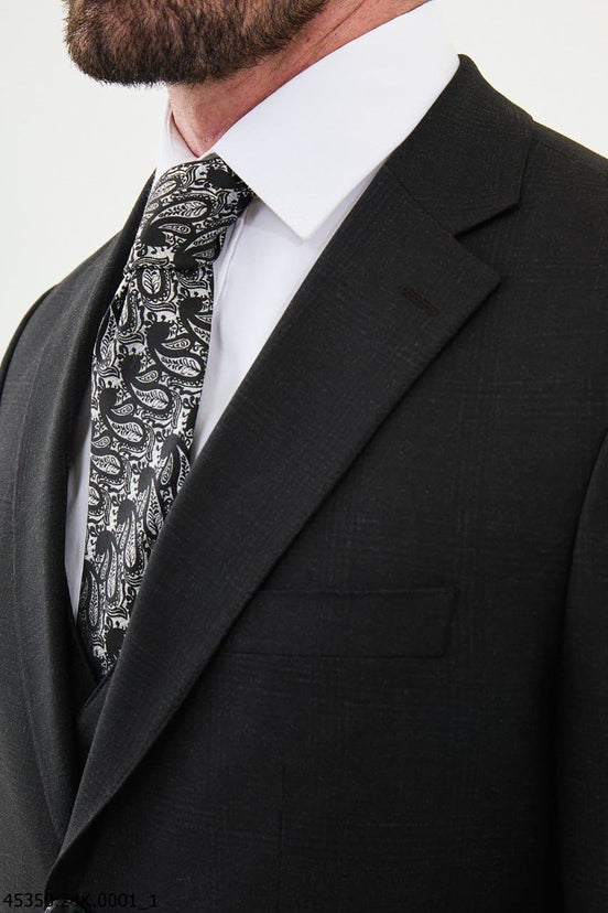 Black 3 Piece Plaid Suit