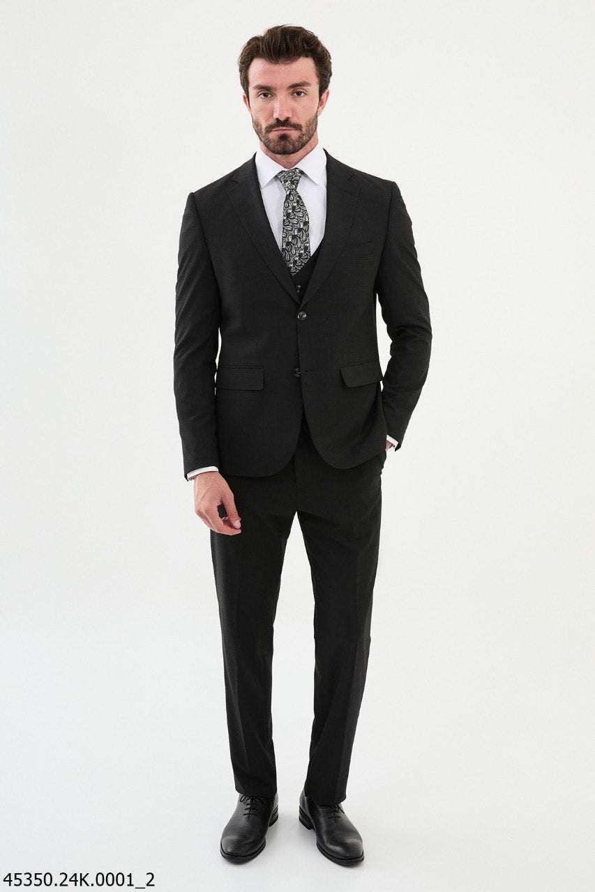Ames Black 3 Piece Plaid Suit