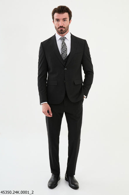 Ames Black 3 Piece Plaid Suit