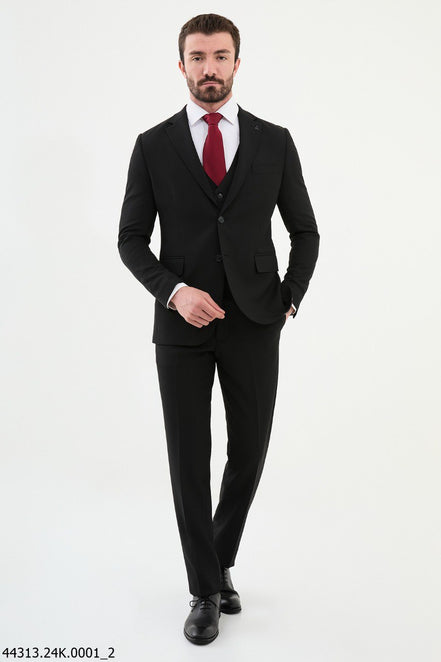 Ames Black Notch Lapel 3 Piece Suit