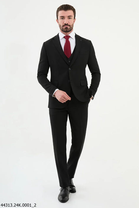 Ames Black Notch Lapel 3 Piece Suit