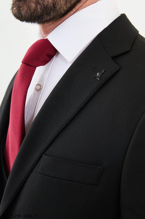 Ames Black Notch Lapel 3 Piece Suit