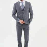 Ames 3 Piece Plaid Wool Blue Suit