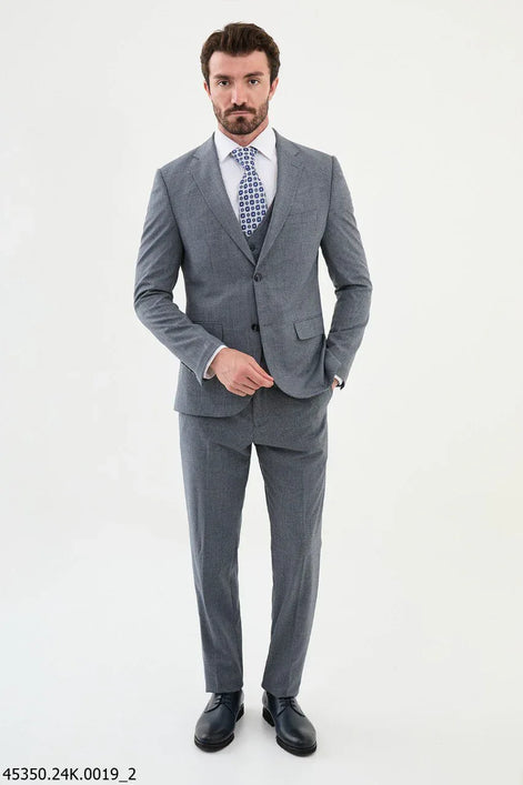 Ames 3 Piece Plaid Wool Blue Suit