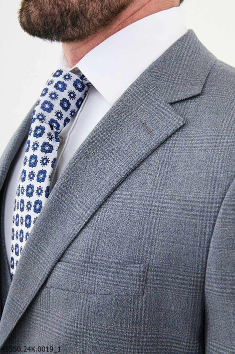 Ames 3 Piece Plaid Wool Blue Suit