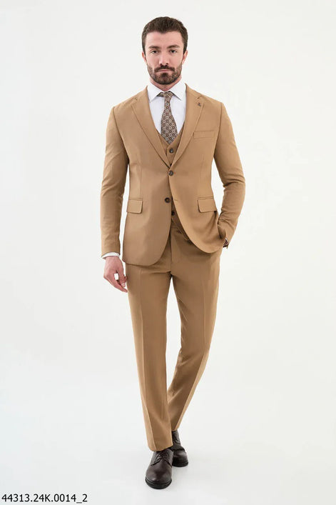 Ames Camel Notch Lapel 3 Piece Suit