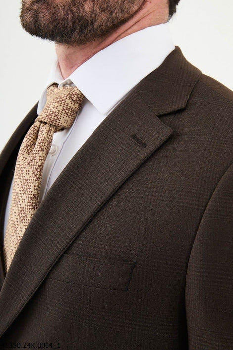 Ames Coffee Brown 3 Piece Plaid Suit