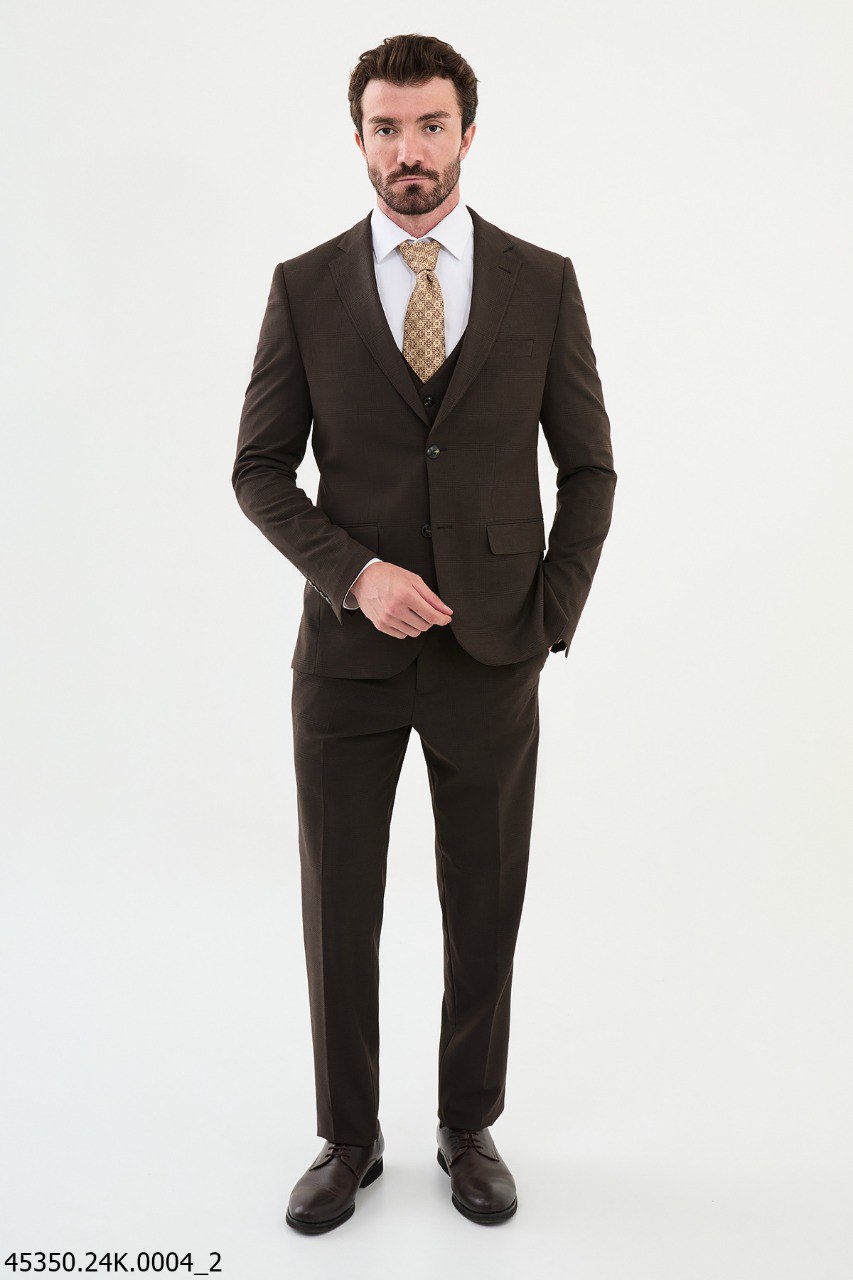 Ames Coffee Brown 3 Piece Plaid Suit
