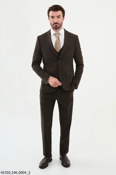 Ames Coffee Brown 3 Piece Plaid Suit
