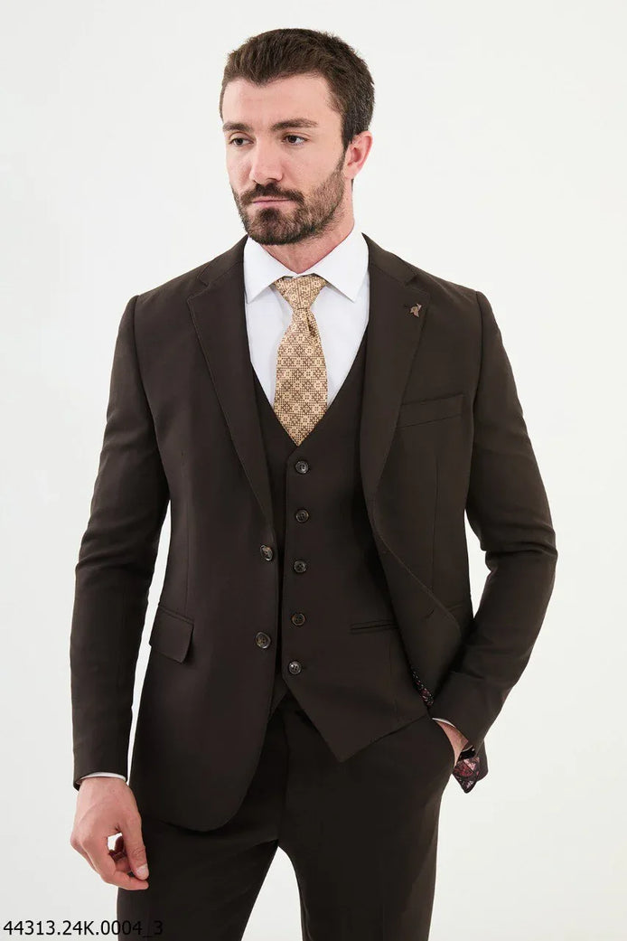 Ames Coffee Brown Notch Lapel 3 Piece Suit