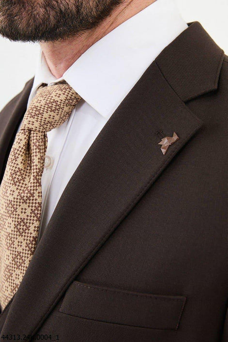 Ames Coffee Brown Notch Lapel 3 Piece Suit