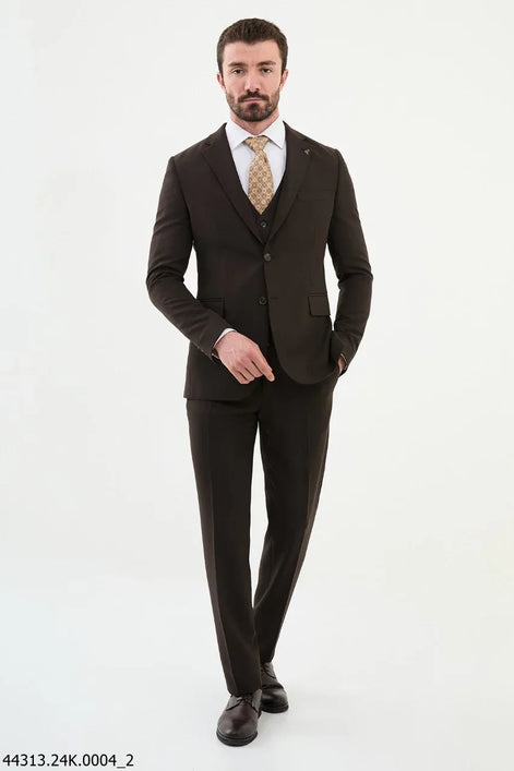 Ames Coffee Brown Notch Lapel 3 Piece Suit