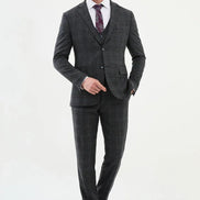 Ames Dark Blue 3 Piece Glen Check Wool Suit
