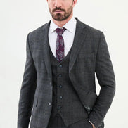 Ames Dark Blue 3 Piece Glen Check Wool Suit