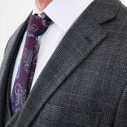 Ames Dark Blue 3 Piece Glen Check Wool Suit