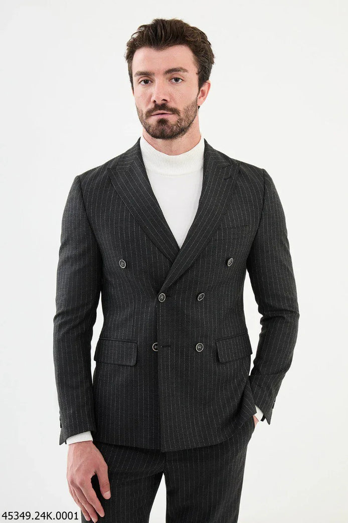 Ames Pinstripe Dark Gray Double Breasted Suit