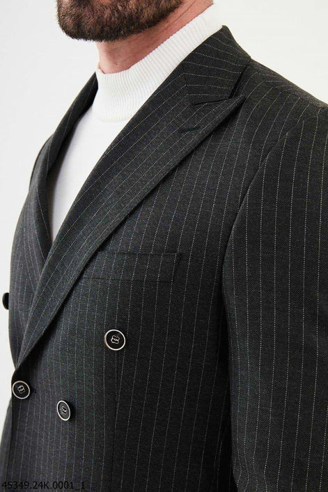 Ames Pinstripe Dark Gray Double Breasted Suit