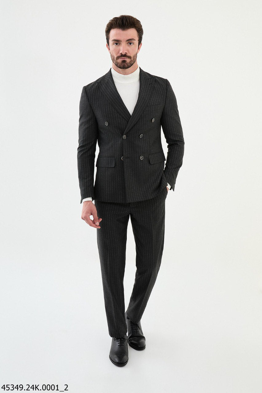 Ames Pinstripe Dark Gray Double Breasted Suit