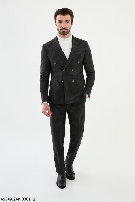 Ames Pinstripe Dark Gray Double Breasted Suit
