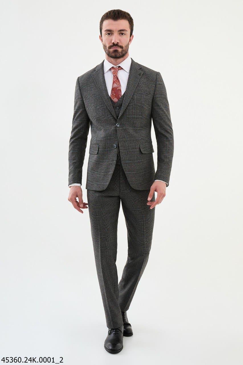 Dark Gray 3 Piece Glen Check Wool Suit for Men | GENT WITH