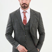 GentWith Ames Dark Gray 3 Piece Glen Check Wool Suit