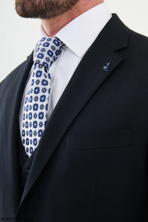 Ames 3 Piece Notch Lapel Wool Dark Blue Suit