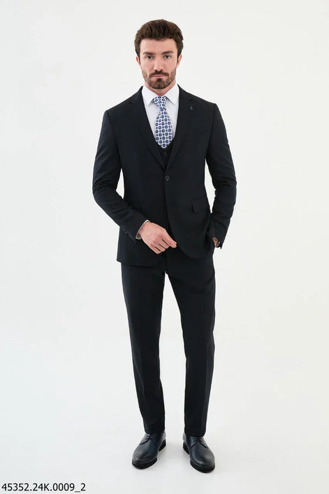 Ames 3 Piece Notch Lapel Wool Dark Blue Suit