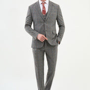 Ames Gray 3 Piece Glen Plaid Wool Suit