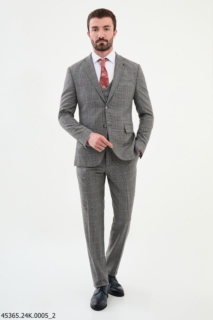 Ames Gray 3 Piece Glen Plaid Wool Suit