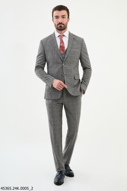 Ames Gray 3 Piece Glen Plaid Wool Suit