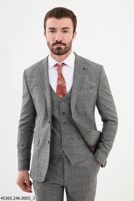 Gray 3 Piece Glen Plaid Wool Suit