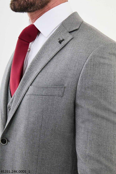 Ames 3 Piece Notch Lapel Wool Gray Suit