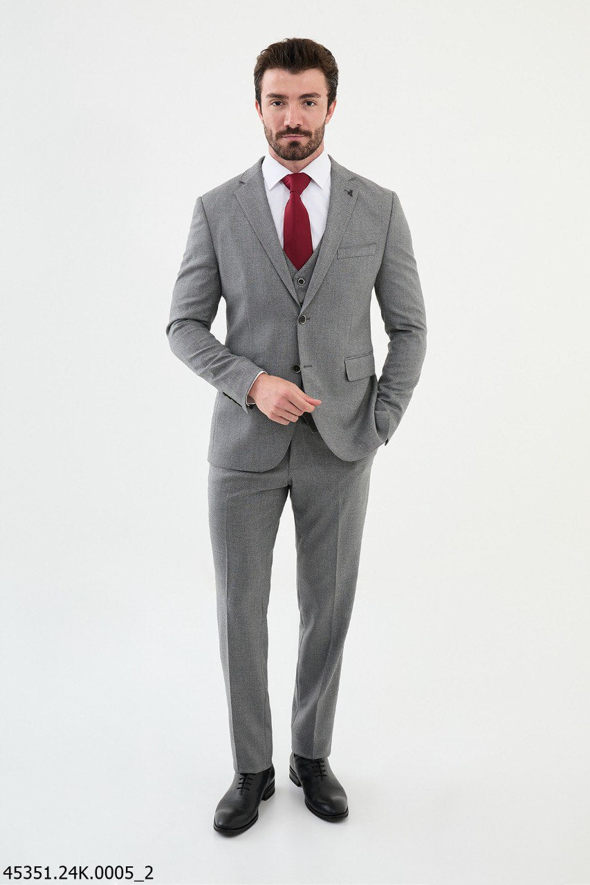 Ames 3 Piece Notch Lapel Wool Gray Suit