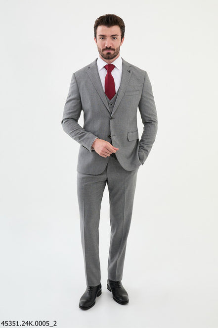 Ames 3 Piece Notch Lapel Wool Gray Suit