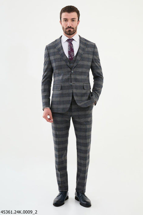 Ames Blue 3 Piece Glen Plaid Wool Suit