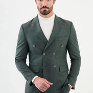 Ames Pinstripe Green Double Breasted Suit