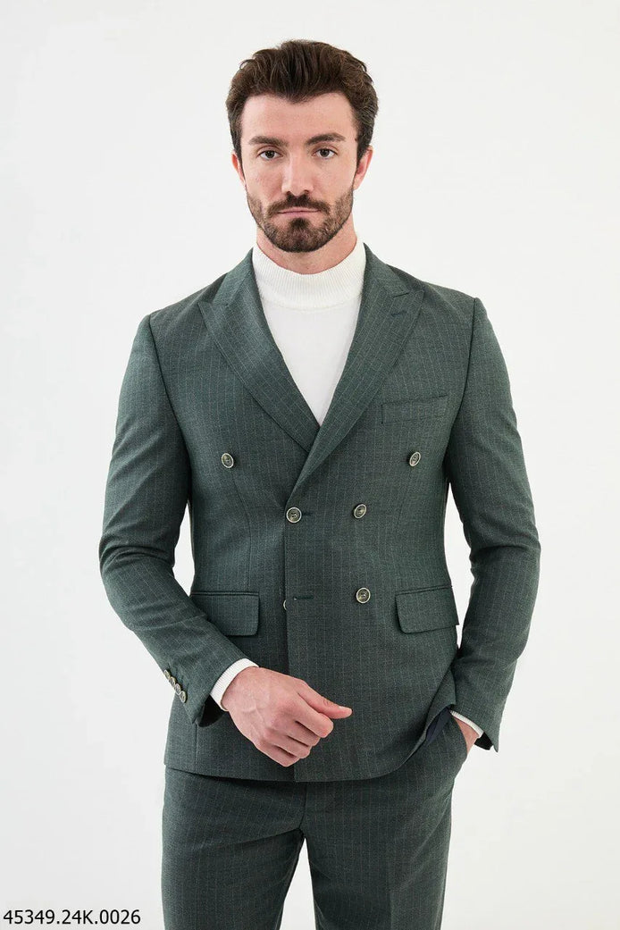 Ames Pinstripe Green Double Breasted Suit