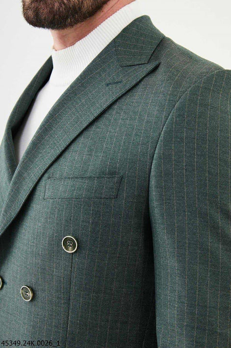 Ames Pinstripe Green Double Breasted Suit